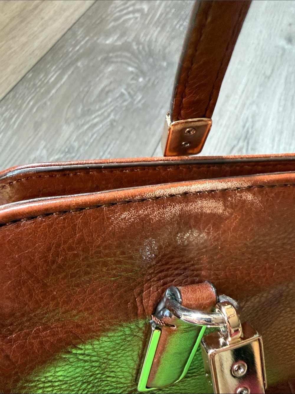 COACH Pebbled Leather Satchel in Chestnut Brown with Gold Hardware - Picture 15 of 16